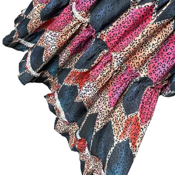 Mulla Long Sleeve Multicolor Animal Print Mini tiered Dress Medium Pink & Blue - Picture 8 of 15